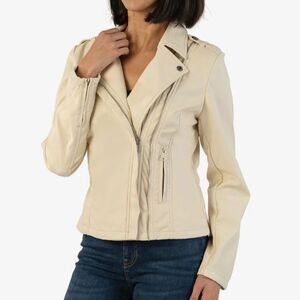NWT Kut From The Kloth  Maeve Faux Leather Moto Jacket Ivory Vegan Coat Crop LRG